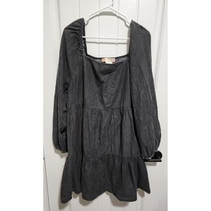 Flying Tomato dress 2X flowy boho denim chambray gray black tiered